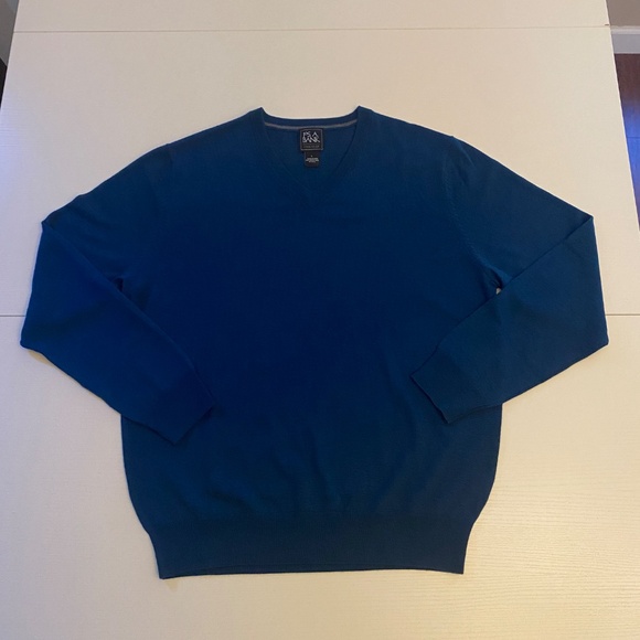 JOS A BANK Men's V-Neck Pullover Sweater Teal Blue 100% Merino Wool Size Large - Picture 2 of 11
